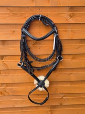 Premium Black Mexican Grackle Leather Bridle for Horse Padded Noseband and Reins