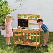 Kids Mud Kitchen Outdoor Play Pretend Kitchen-Natural