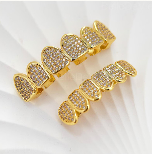 Iced out gold grillz top - gold, 6