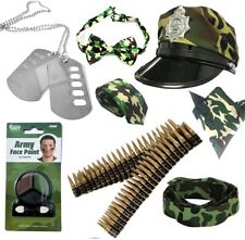 Army Fancy Dress Costume Military Unisex Pick Choose Bullet Belt Face Paint