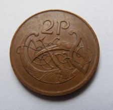 1986 Irish Two Pence Coin Old Ireland 2p Book Of Kells Stylized Bird Celtic Harp