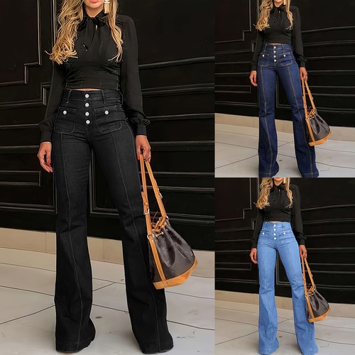 Women denim flared pants high - women,