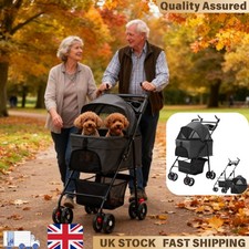 Black 4-Wheel Pet Stroller, Foldable Dog Cat Pram Travel Carrier UK