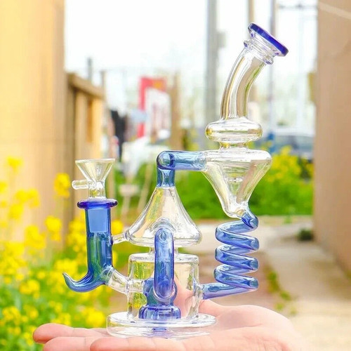 Blue glass bong recycler - bong,