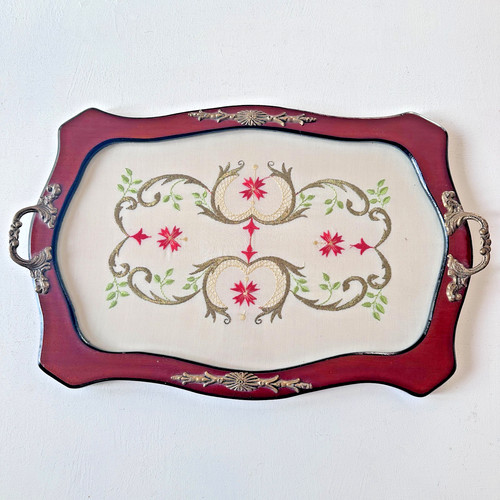 Serving tray glass wood - tray,