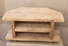 Corner Chunky Rustic StyleTable/ TV Stand,Console Unit Handmade Solid Wood 80 cm