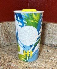 New STARBUCKS 2016 Dot Hawaii HI Tropical Palms Ceramic 12oz Tumbler Travel Mug