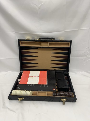 Vintage backgammon set leather - vintage,