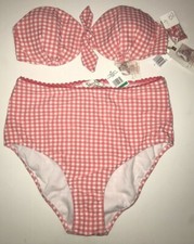 New JESSICA SIMPSON Retro Swimwear Set PEONY PINK GINGHAM size Large NWT 2 PC