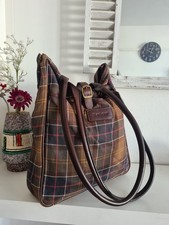 Barbour Canvas Leather Trim Tote Shopper Bag Green Tartan Handbag Medium