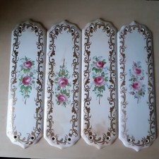 Set 4 Large And 2 Small Antique Hand Painted Floral Porcelain Door Finger Plates