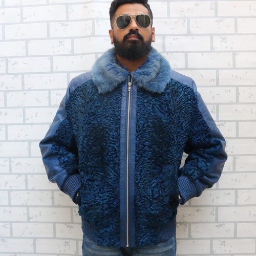 Blue astrakhan fur coat - blue,