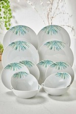 12pc White Green Dinner Set