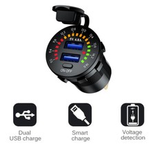 Motorcycle Dual USB Charger Socket Phone Fast Charging With Voltmeter & Switch