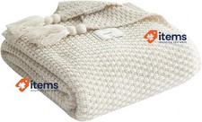 AUSTINCIAGA Knitted Blanket Sofa Throw Blanket Table Runner Beige, 100 x 150 cm