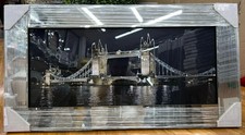 LONDON BRIDGE AT DARK NIGHT Liquid Wall Art glass Mirrored Frame 85x45cm B-CY005