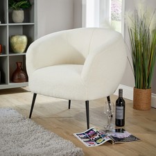 White Round Accent Chair Faux