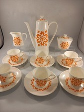 Royal Tuscan Bone China Satsuma orange + white coffee tea set x6 milk sugar VGC