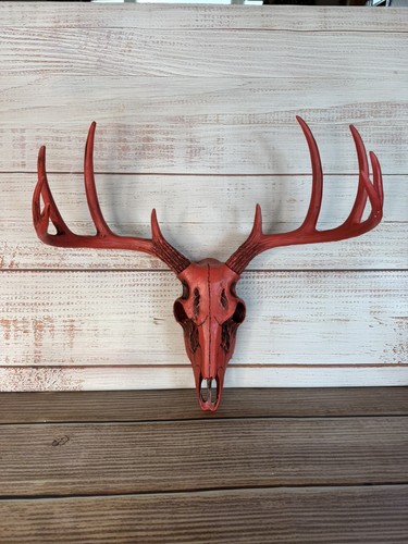 Red faux deer skull wall - deer,