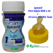 aptamil 1 first infant baby milk  x 24 + Screw-On SMA Teats x 24 - Sterile