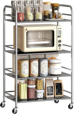 HOMCOM 4 Tier Stainless Steel Storage Trolley with Adjustable Shelves, Serving T