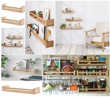 Spice Rack Wall Mounted Pine Kitchen Jar Storage Wooden Shelf Floating Book Case