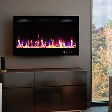 2025 TRUFLAME™  36 INCH WIDE LED FLAMES BLACK GLASS WALL MOUNTED ELECTRIC FIRE