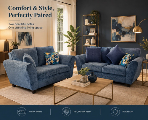 Blue fabric sofa seater - 3,