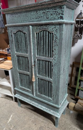 Blue shabby chic tall cabinet - blue,