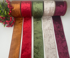 Velvet Ribbon in Assorted Colours, Wire Edged 63mm Width With a Metallic Reverse