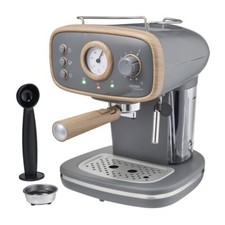 Retro Espresso Coffee Machine 15 Bar with Steam Frothing Wand Nordic Grey / Wood