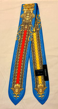 BNIB Versace Womens 100% Silk Short Twilly Scarf / Neck Scarf - Blue & Gold