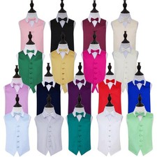 Boys Waistcoat Bow Tie Set Satin Plain Solid Formal Wedding Vest by DQT