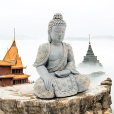 60cm Garden Ornament Sitting Buddha Stone Zen Effect Outdoor Indoor Statue