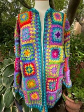 Handmade crochet Granny Squares XL Wide & Long cardi/coat Charity Sale