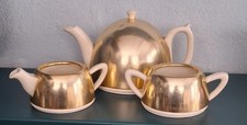 Vintage "Everhot"Teapot, Sugar and Milk Jug Rare Gold & Cream 