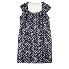 Joanna Hope Dress Size UK 16 Navy Ivory Midi Lace Cap Sleeve Wedding Guest