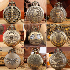 Bronze Pocket Watch Chain Antique Quartz Movement Watches with Necklace Chain