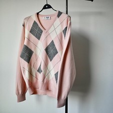 Vintage 1990s Pringle pure cashmere sweater, pink argyle, made in Scotland, 42