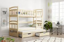 Triple trundle bunk bed DAMIEN 2 drawers free mattresses solid  PINE wood frame