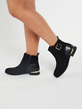 Womens Chelsea Ankle Boots Ladies Golden Buckle Low Mid Block Heel Jodhpur Shoes
