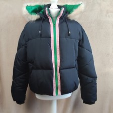 Topshop Womens Puffer Jacket Navy Pink Trim Zip Closure Pockets Size UK 14