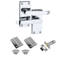 Victorian Straight Lever Door Handle Pack Polished Chrome Handles Hinges Latch