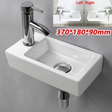 SMALL BATHROOM WALL HUNG CLOAKROOM CERAMIC COMPACT HAND WASH BASIN SINK WHITE