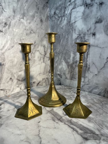 Brass candle stick set made - set,
