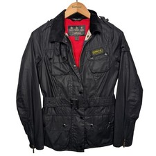 Barbour International Antique Union Jack Wax Jacket Womens Slim UK 6 Black