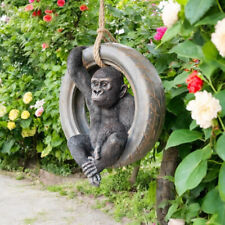 Gorilla in Tyre Garden Ornament Large Statue with Rope Monkey Ape Swing