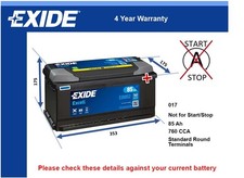Battery fits CITROEN C35 RELAY C25 CX Exide 017 760A 85Ah 4Yr Warranty