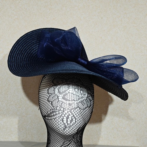 Navy blue straw fascinator - blue,