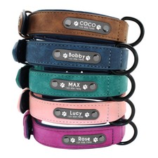 Soft Leather Personalised Dog Collar Custom ID Name for Small Medium Large Dogs